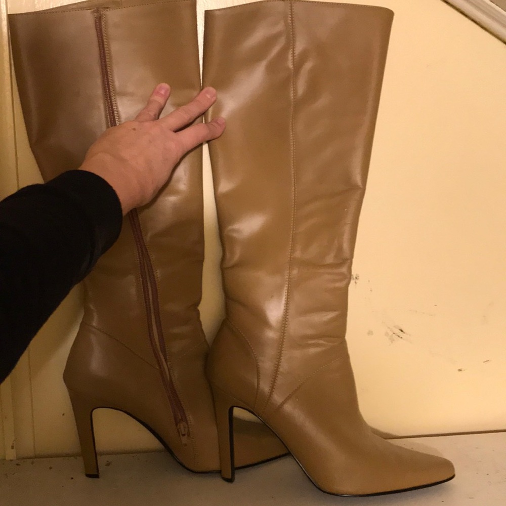 Honey wheat leather knee high boots sz 9 1/2